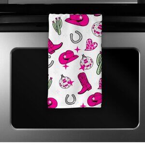 Western Pink Cowboy Hat and Boots Microfiber Kitchen Towel